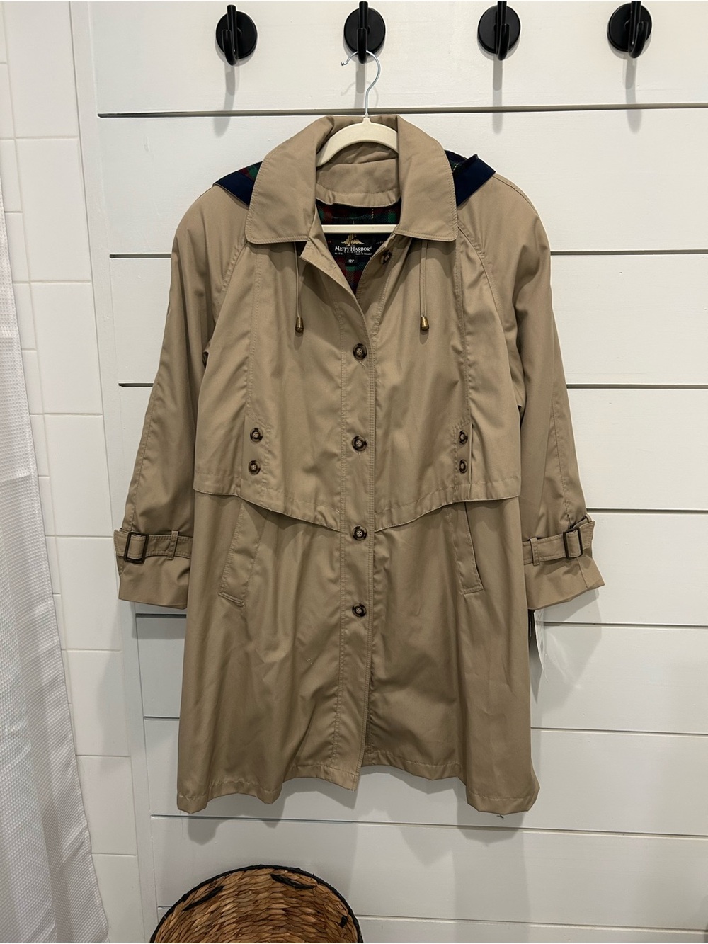 Misty Harbor Hooded Trench Coat British Tan 10P NWT Plaid Lined